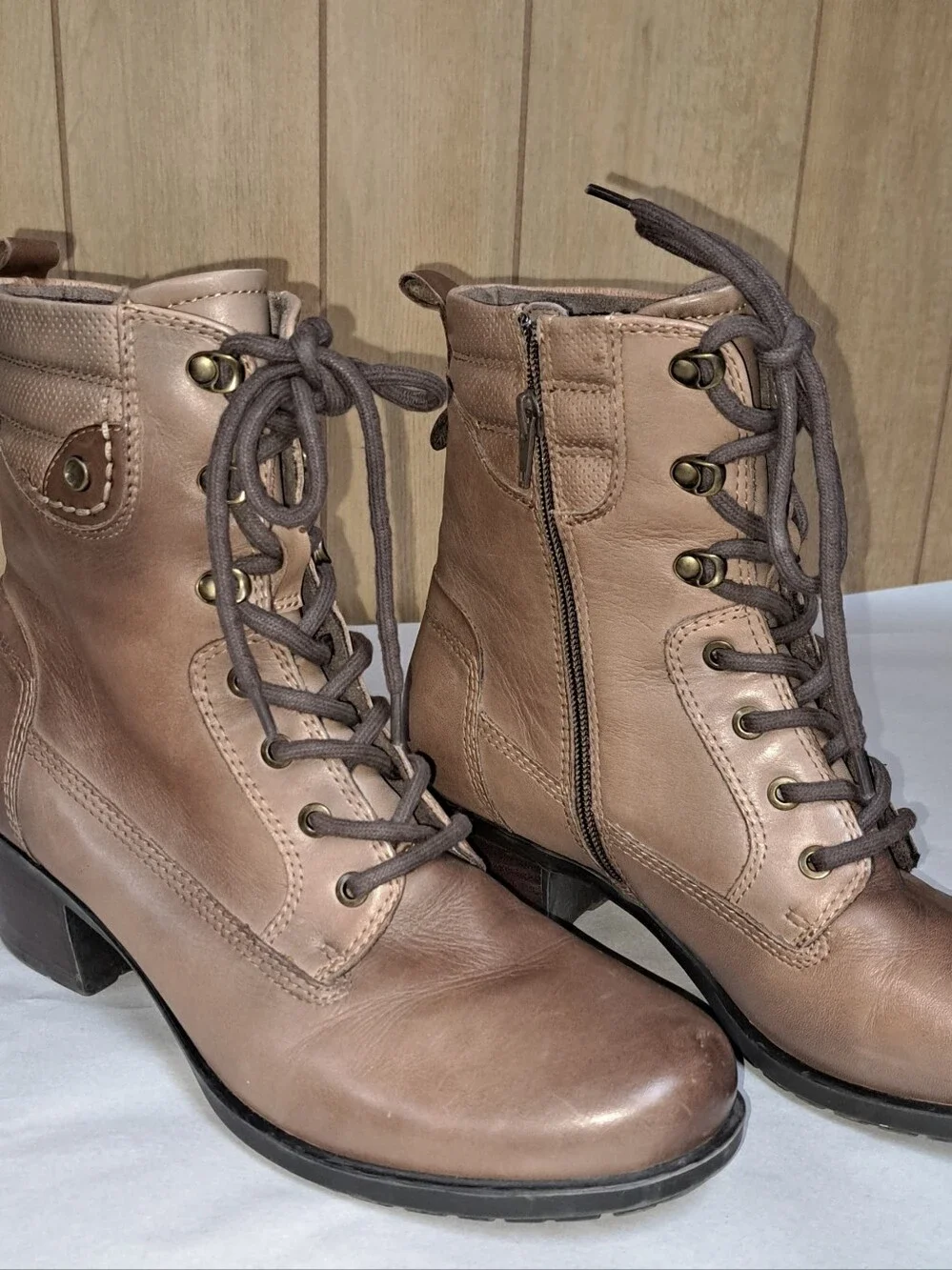 Earth Shoes Denali Anchor Lace Up Side Zip Heel Boots Walnut Brown Size 11 M